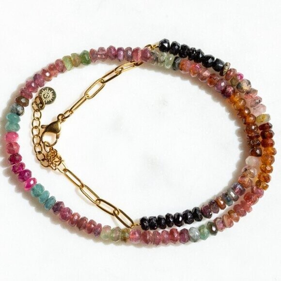 Gemstone Beaded necklace for FALL BEAUTIFUL Watermelon Tourmaline Necklace Gold - Picture 15 of 15